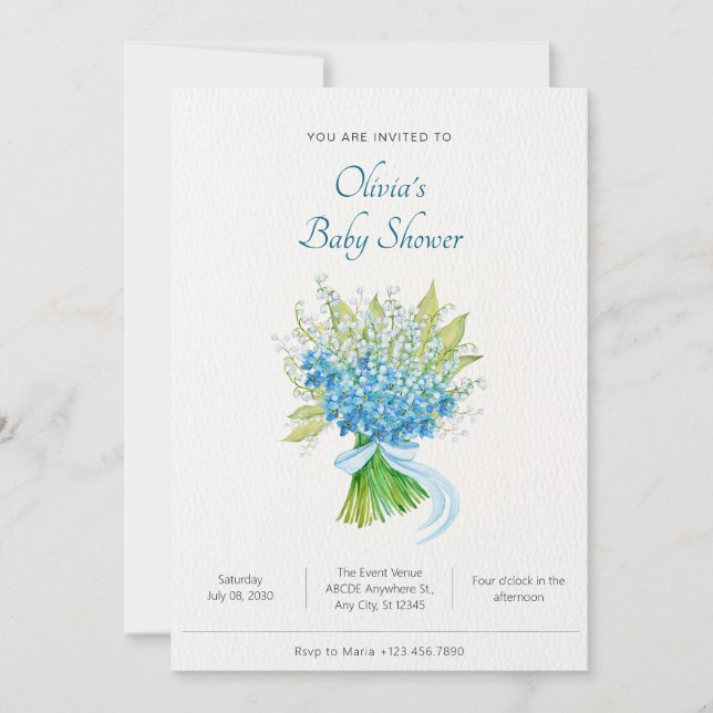 Invitación Flor acuarela ramo ducha bebé (Anverso)