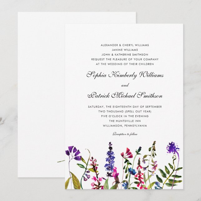 Invitación Flor acuática | 3 establece el boda de los padres (Anverso / Reverso)