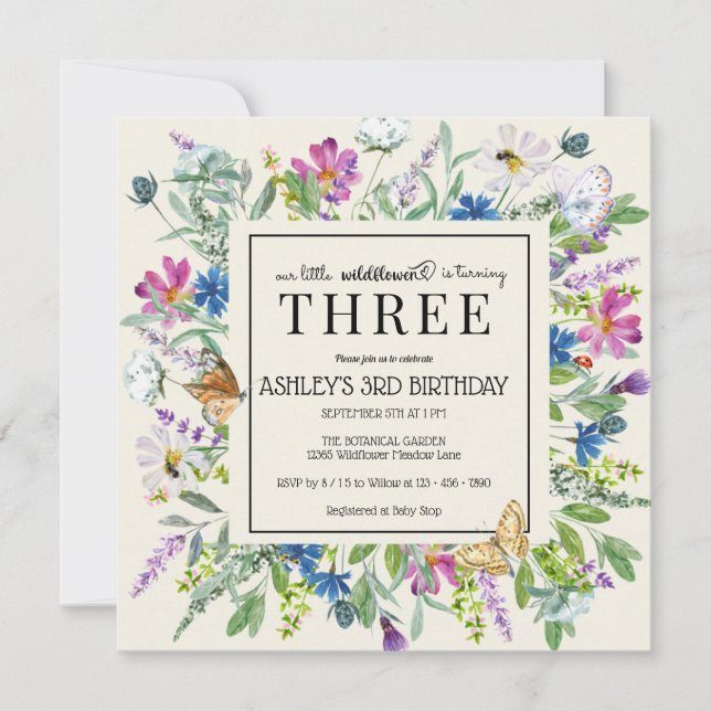 Invitación Flor acuática | Cumpleaños floral | Cualquier Edad (Anverso)