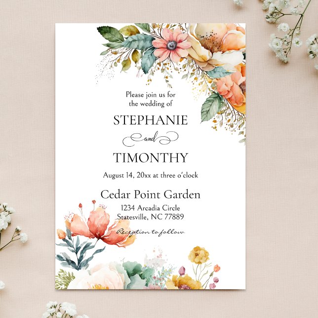 Invitación Flor acuática elegante | Boda floral (Elegant wedding invitation with wildflowers design. Personalize every detail for your special day.)