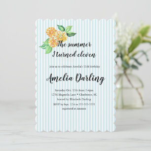 Invitación Flor Amarilla a Rayas Verano Cumplí Once Preppy