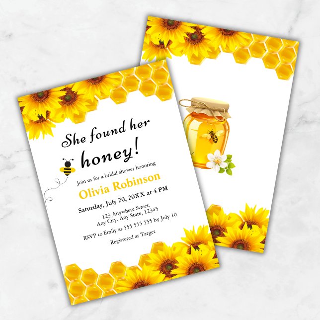 Invitación Flor Amarilla, Encontró Su Ducha De Nena (Yellow Floral She Found Her Honey Bridal Shower Invitation   )