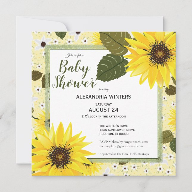 Invitación Flor amarillo girasol | BABY SHOWER (Anverso)