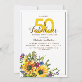 Invitación Flor amarillo girasol morado 50 Fabulous