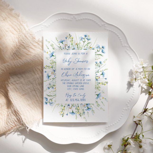 Invitación Flor azul acuarela Boho Baby Boy Shower (Subido por el creador)
