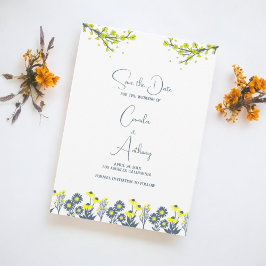 Invitación Flor azul amarillo Floral Floral Boho Boda