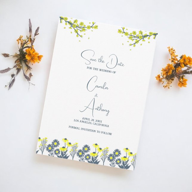 Invitación Flor azul amarillo Floral Floral Boho Boda (Subido por el creador)