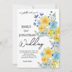 Invitación Flor azul amarillo negrita