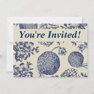 Invitación Flor azul anticuada impresa floral