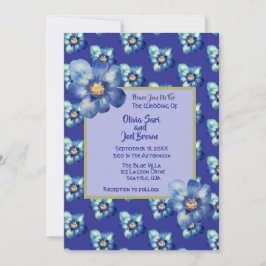Invitación Flor azul azul y amarilla moderna Boda azul real