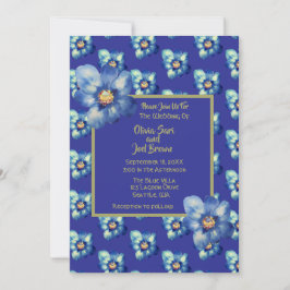 Invitación Flor azul azul y amarilla moderna Boda azul real