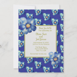Invitación Flor azul azul y amarilla moderna Boda azul real
