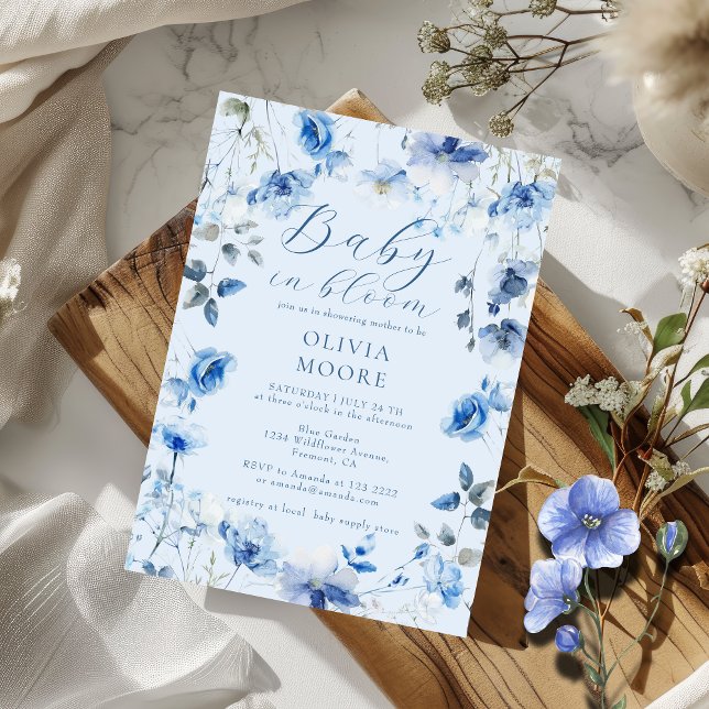 Invitación Flor azul bebé en Bloom Boy Baby Shower (Subido por el creador)