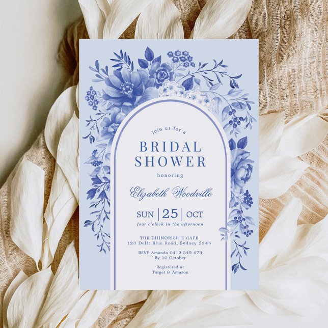 Invitación Flor azul blanca Chinoiserie Arch Bridal Shower (Subido por el creador)