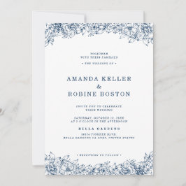 Invitación Flor azul blanca elegante Boda simple