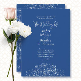 Invitación Flor azul blanca silvestre Elegante Floral QR Boda