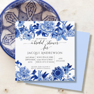 Invitación Flor azul claro de influencia asiática  Ducha de n