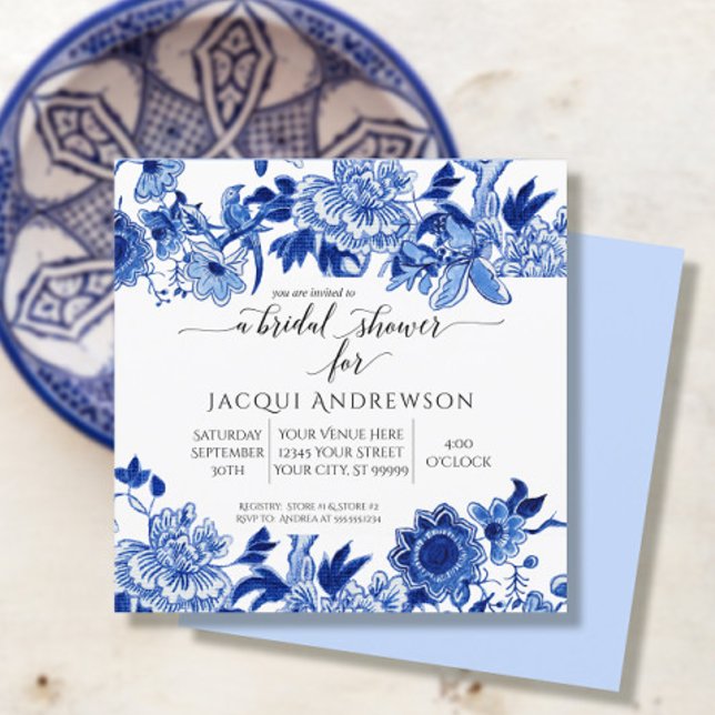 Invitación Flor azul claro de influencia asiática |Ducha de n (Subido por el creador)