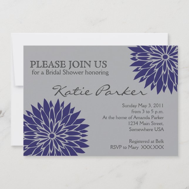 Invitación Flor azul de Dahlia (Anverso)