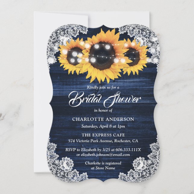 Invitación Flor azul de girasol de la marina de la madera de  (Anverso)
