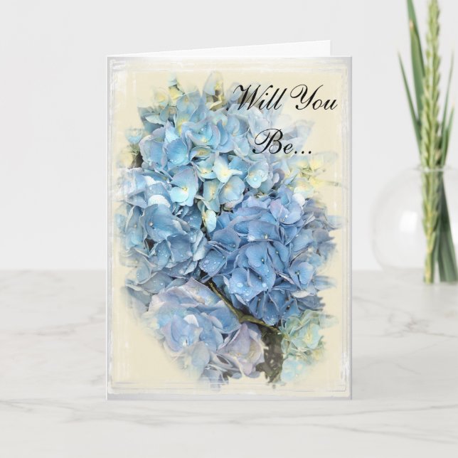 Invitación Flor azul de Hydrangea Serás Mi Noviaria (Anverso)
