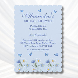 Invitación Flor azul de mariposa silvestre primavera ducha de
