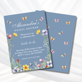 Invitación Flor azul de mariposa silvestre primavera ducha de
