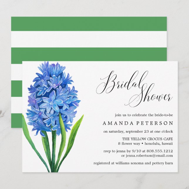Invitación Flor azul de moda Hydrangea boda Ducha de novia (Anverso / Reverso)