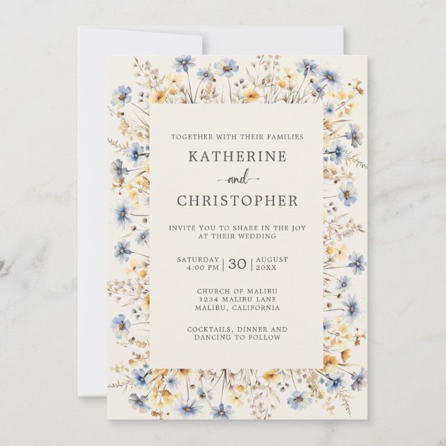Invitación Flor azul dulce de presupuesto en un solo Boda (Anverso)