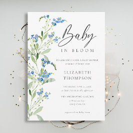 Invitación Flor azul Floral Floral Elegante Baby Shower