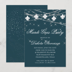 Invitación Flor azul marino de luz   Fiesta de cumpleaños