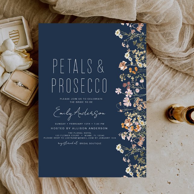 Invitación Flor azul marino Petales Prosecco Ducha Bridal (Subido por el creador)
