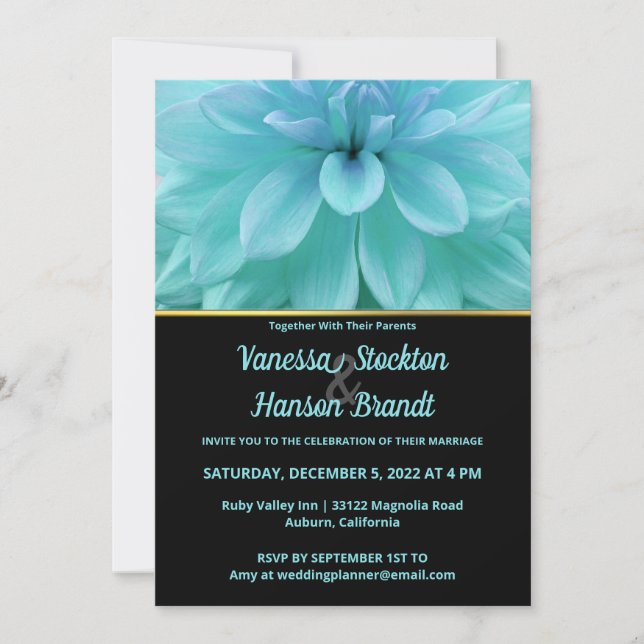 Invitación Flor azul moderna (Anverso)