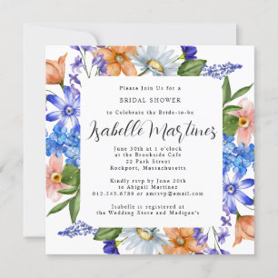 Invitación Flor azul morado rosa silvestre Floral Brigada de