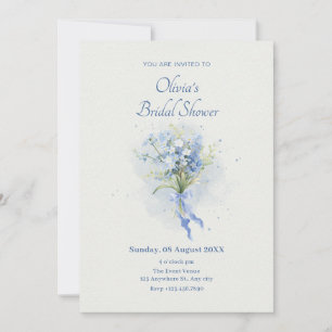 Invitación Flor azul ramo ducha de novia