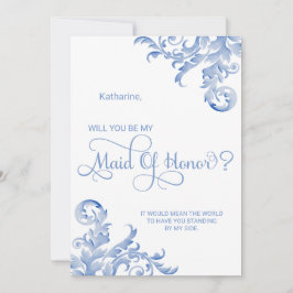 Invitación Flor azul real serás mi empleada de honor