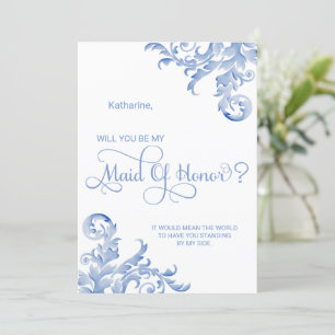 Invitación Flor azul real serás mi empleada de honor