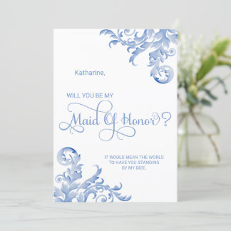 Invitación Flor azul real serás mi empleada de honor