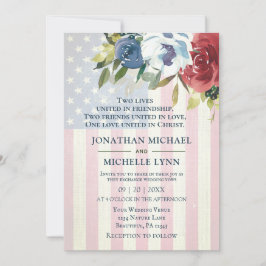 Invitación Flor azul rojo bandera de Estados Unidos Boda cris