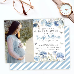 Invitación Flor azul silvestre mariposa bebé ducha foto