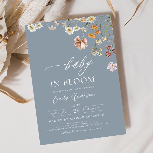 Invitación Flor azul turca bebé en Baby Shower en flor (Subido por el creador)