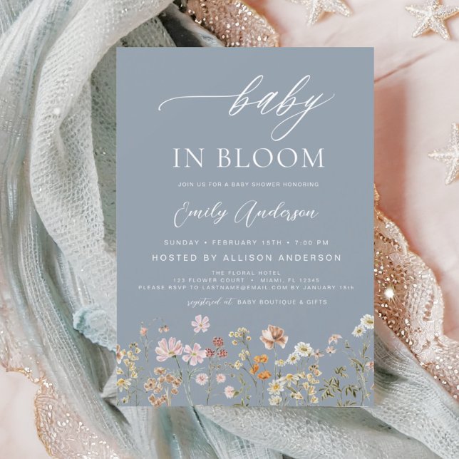 Invitación Flor azul turca bebé en Baby Shower en flor (Subido por el creador)