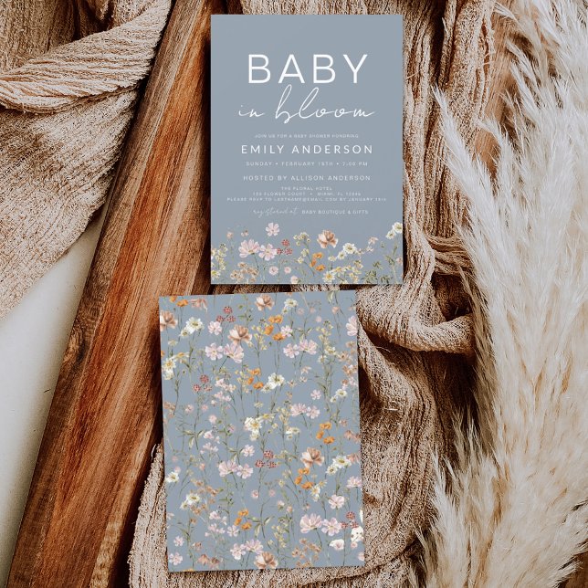 Invitación Flor azul turca bebé en Baby Shower en flor (Subido por el creador)