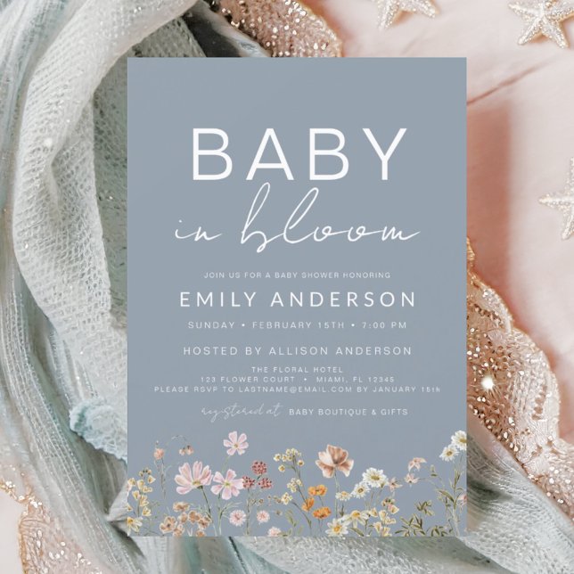 Invitación Flor azul turca bebé en Baby Shower en flor (Subido por el creador)