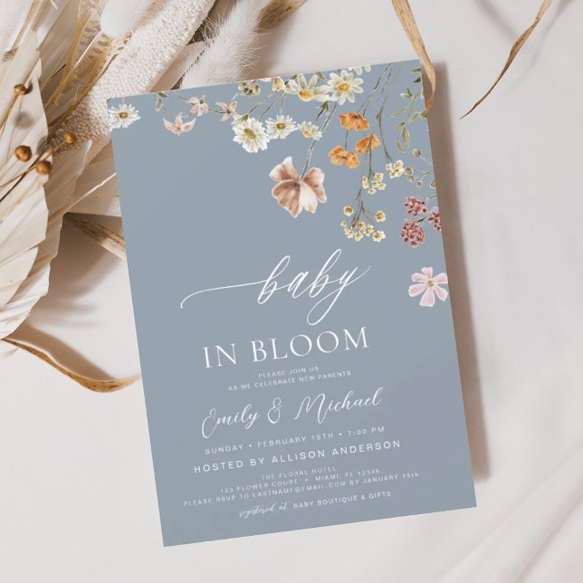 Invitación Flor azul turca bebé en Baby Shower en flor (Subido por el creador)