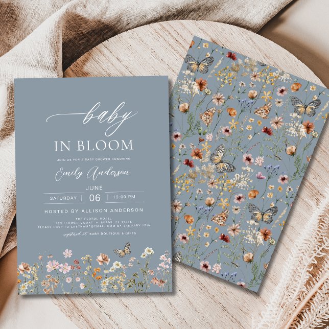 Invitación Flor azul turca bebé en Baby Shower en flor (Subido por el creador)
