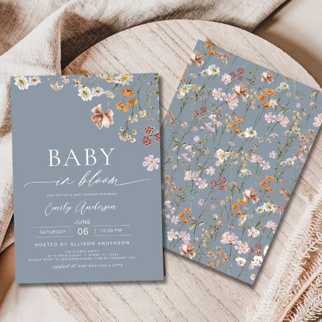 Invitación Flor azul turca bebé en Baby Shower en flor (Subido por el creador)