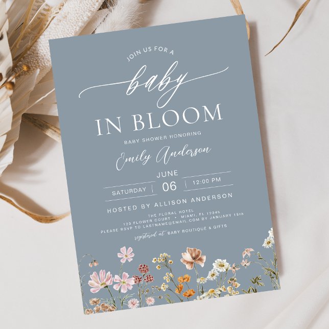 Invitación Flor azul turca bebé en Baby Shower en flor (Subido por el creador)