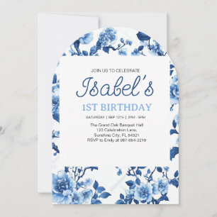 Invitación Flor azul Vintage Elegante Chinoiserie