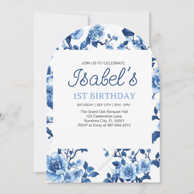 Invitación Flor azul Vintage Elegante Chinoiserie (Anverso)